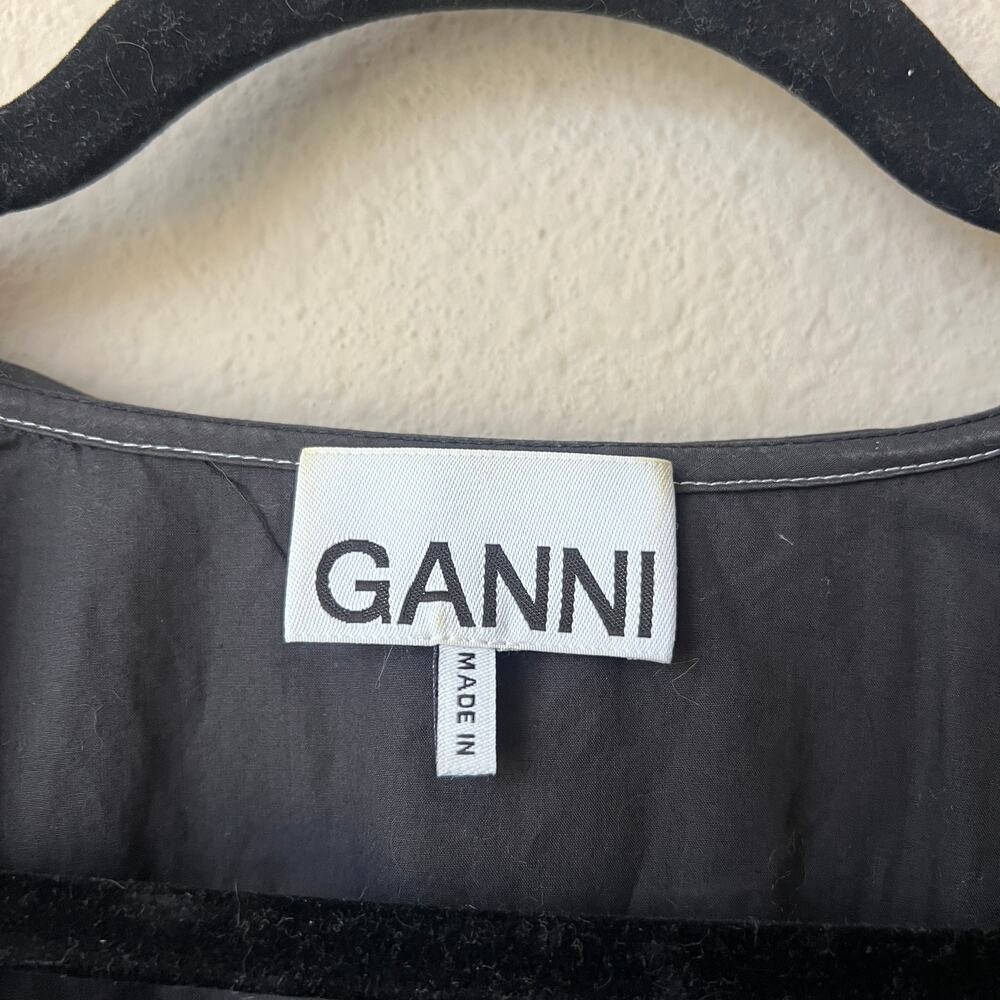 GANNI Black Organic Cotton Poplin Mini Dress Size M - Picture 4 of 4